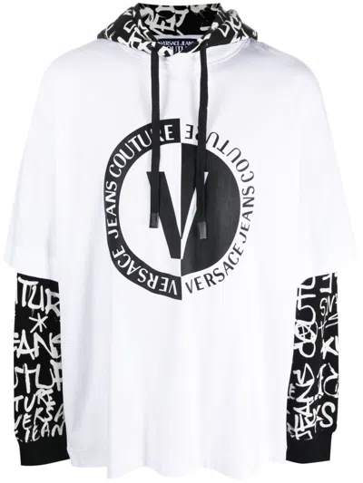 Versace Jeans Couture Logo-print Panelled Hoodie In White