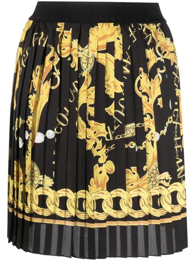 Versace Jeans Couture Logo-print Pleated Miniskirt In Black