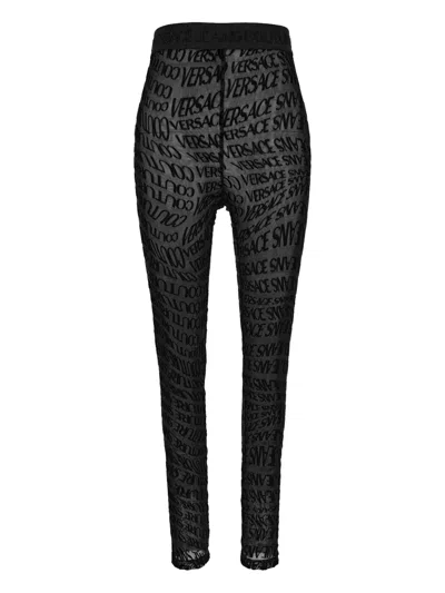 Versace Jeans Couture Logo-print Sheer Leggings In Black