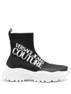 Versace Jeans Couture Logo-print Sock-style Sneakers In Black