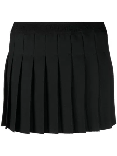 Versace Jeans Couture Logo-print Strap Pleated Skirt In Black