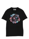 Versace Jeans Couture Black Cotton Jersey Screen-printed T-shirt In Black