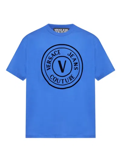 Versace Jeans Couture T-shirt With A Velvet Finish Print In Blue
