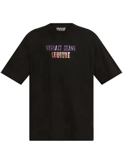 Versace Jeans Couture Logo Print T-shirt In Black