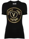 Versace Jeans Couture Glitter Cotton Blend Jersey Stretch Top In Black