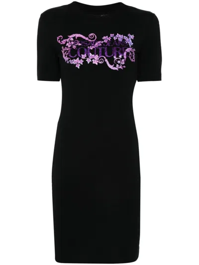 Versace Jeans Couture Logo-print T-shirt Dress In Black