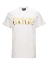 Versace Jeans Couture White Cotton T-shirt With Gold Lettering In Neutral