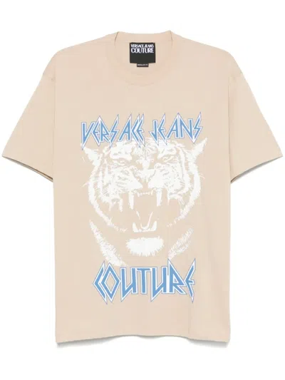 Versace Jeans Couture Logo-print T-shirt In Neutrals