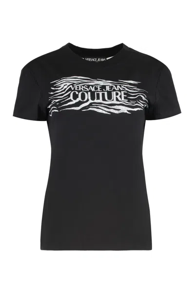 Versace Jeans Couture Logo Print T-shirt In Black