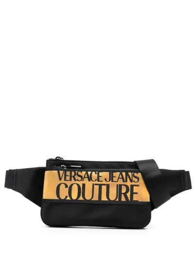 Versace Jeans Couture Logo-print Zip-fastening Belt Bag In Black