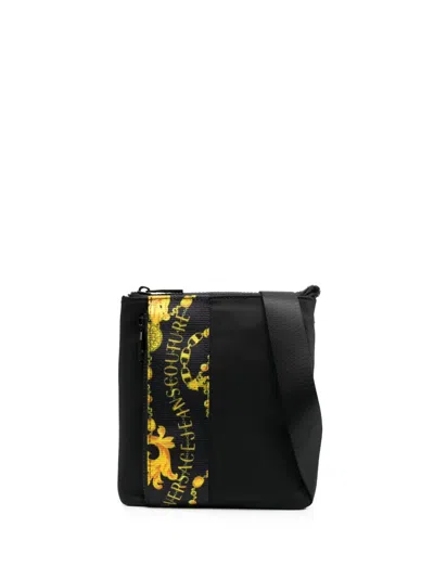 Versace Jeans Couture Logo-print Zip-fastening Messenger Bag In Black