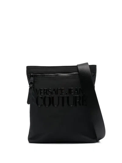 Versace Jeans Couture Logo-print Zip-up Messenger Bag In Black