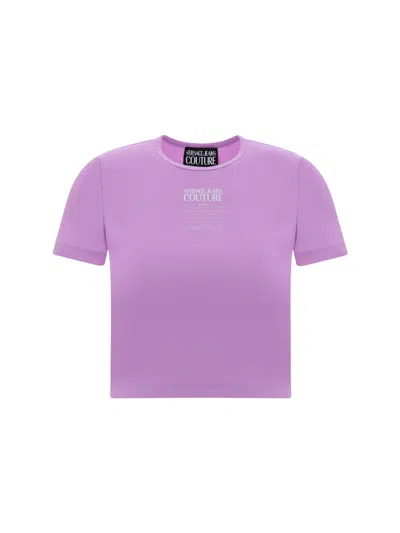 Versace Jeans Couture Logo-printed Crewneck Cropped T-shirt In Lilac
