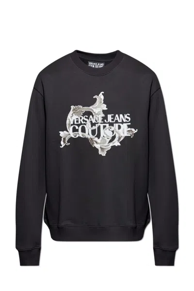 Versace Jeans Couture Logo Printed Crewneck Sweatshirt In Black