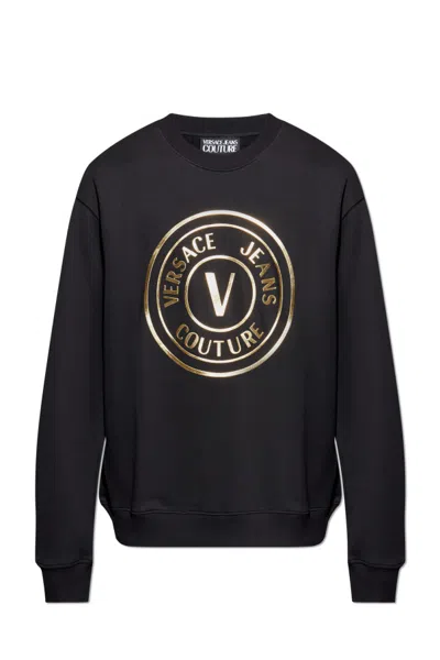 Versace Jeans Couture Logo Printed Crewneck Sweatshirt In Black