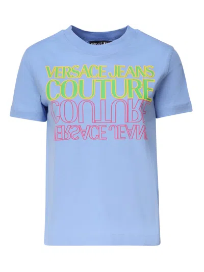 Versace Jeans Couture Logo Printed Crewneck T In Blue