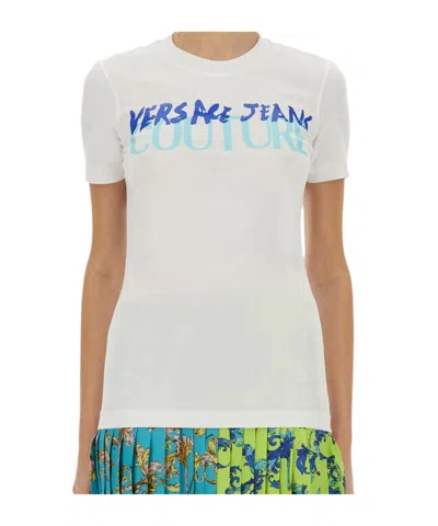 Versace Jeans Couture Logo Printed Crewneck T-shirt In White