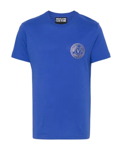Versace Jeans Couture Logo-printed Crewneck T-shirt In Blue