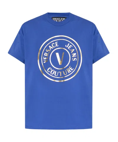 Versace Jeans Couture Logo-printed Crewneck T-shirt In Blue