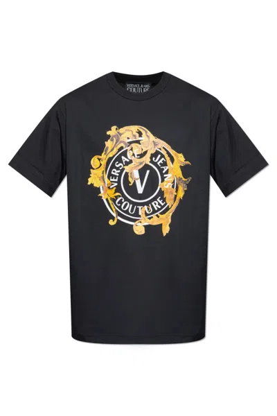 Versace Jeans Couture Logo Printed Crewneck T-shirt In Gray