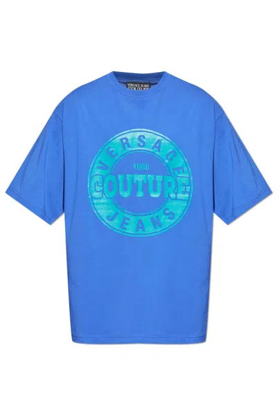 Versace Jeans Couture Logo Printed Crewneck T-shirt In Blue
