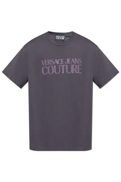 Versace Jeans Couture Logo Printed Crewneck T-shirt In Gray