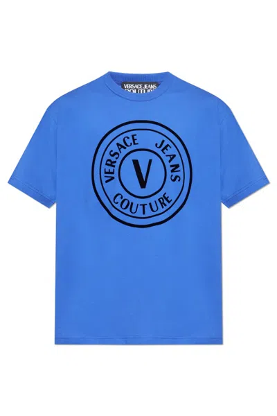 Versace Jeans Couture Logo Printed Crewneck T-shirt In Blue