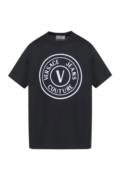 Versace Jeans Couture Logo Printed Crewneck T-shirt In Blue