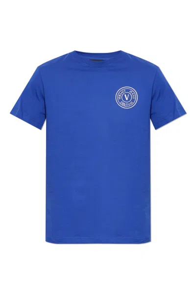 Versace Jeans Couture Logo Printed Crewneck T-shirt In Blue