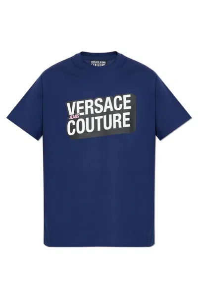 Versace Jeans Couture Logo Printed Crewneck T-shirt In Blue