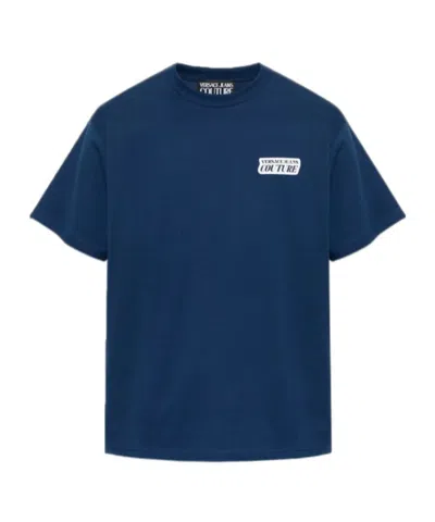 Versace Jeans Couture Logo Printed Crewneck T-shirt In Blue