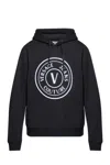 Versace Jeans Couture Logo Printed Drawstring Hoodie In Black