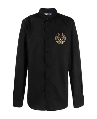 Versace Jeans Couture Logo Printed Long-sleeved Shirt In Black