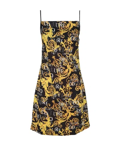 Versace Jeans Couture Logo Printed Sleeveless Mini Dress In Multi