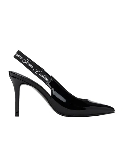 Versace Jeans Couture Logo Printed Slingback Pumps In Black