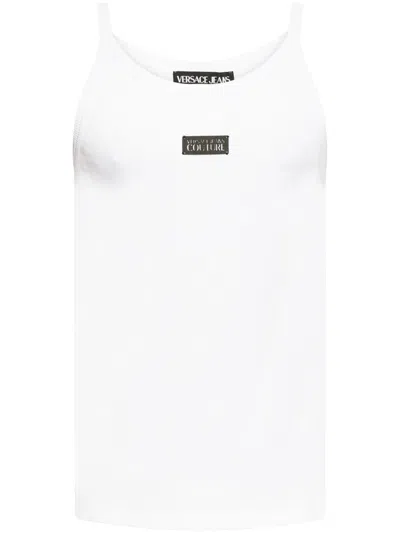 Versace Jeans Couture Logo Ribbed Top In White
