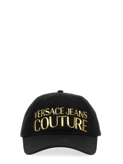 Versace Jeans Couture Logo Rubberised Baseball Cap In Black