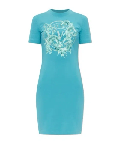 Versace Jeans Round Neck Dress In Blue
