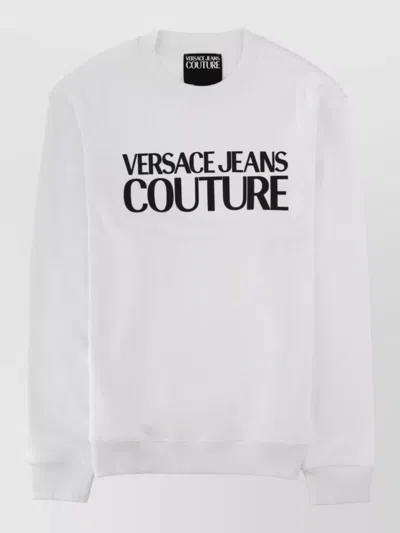 Versace Jeans Couture Logo Sweater Cuffs And Structured Hem In White