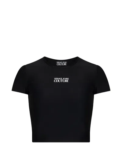 Versace Jeans Couture T-shirt Crop Con Logo In Black