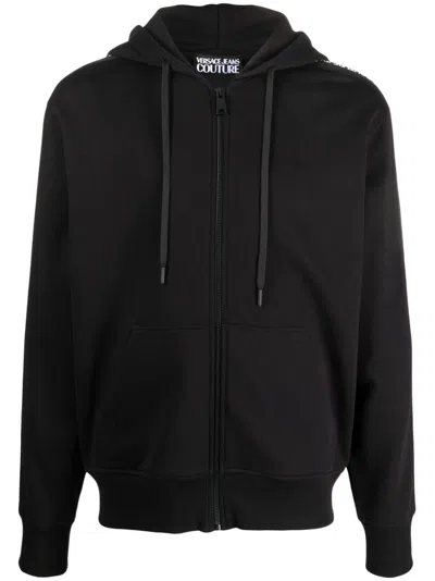Versace Jeans Couture Logo-tape Hooded Jacket In Black