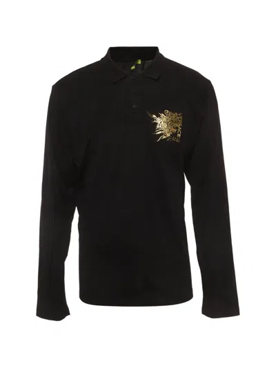 Pre-owned Versace Jeans Couture Logo Tiger-print Polo Shirt In Black