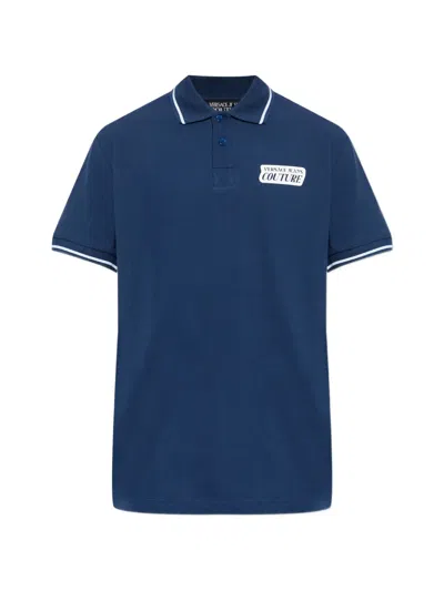 Versace Jeans Couture Logo Trim Polo Shirt In Blue