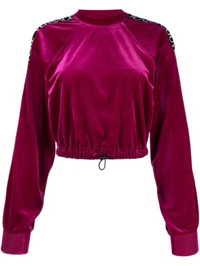 Versace Jeans Couture Logo-trim Velour Sweatshirt In Pink