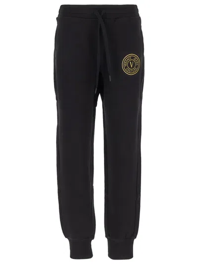 Versace Jeans Couture Logo-embroidered Cotton Track Pants In Black