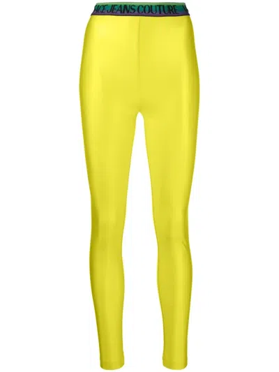 Versace Jeans Couture Logo-waistband Leggings In Green