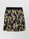 Versace Jeans Couture Logo Waistband Pleated Floral Skirt In Black