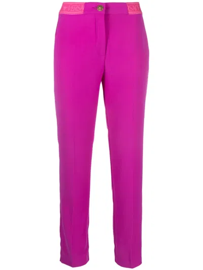 Versace Jeans Couture Logo-waistband Slim Trousers In Pink