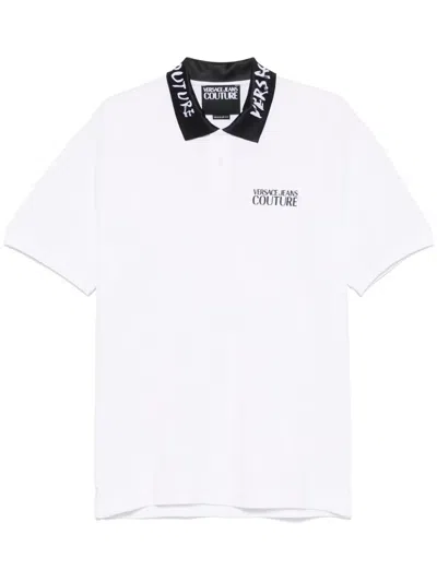 Versace Jeans Couture Logobrush-collar Polo Shirt In White