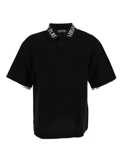 Versace Jeans Couture Logo-print Cotton Polo Shirt In Black